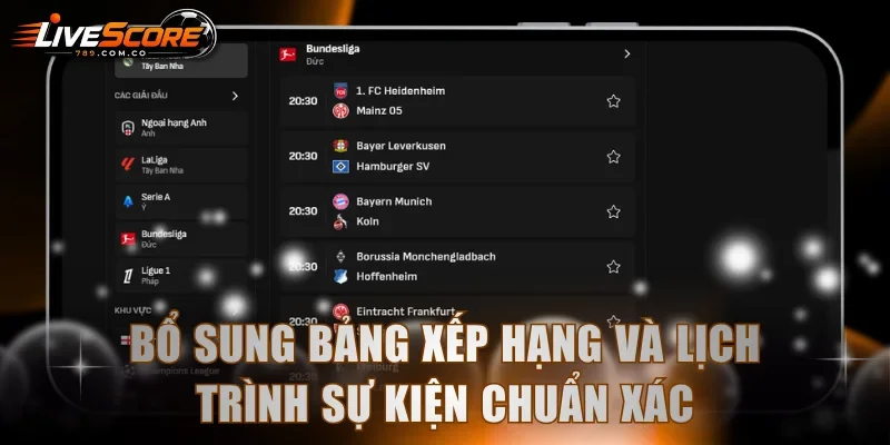 Trang bổ sung bảng xếp hạng và lịch trình sự kiện chuẩn xác